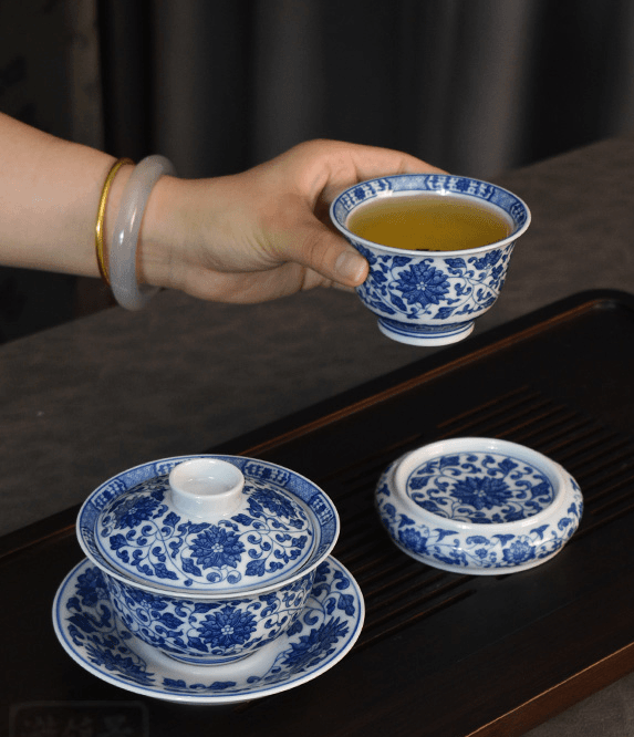 Jingdezhen Blue and White Lotus Scrolling Pattern Tea Set