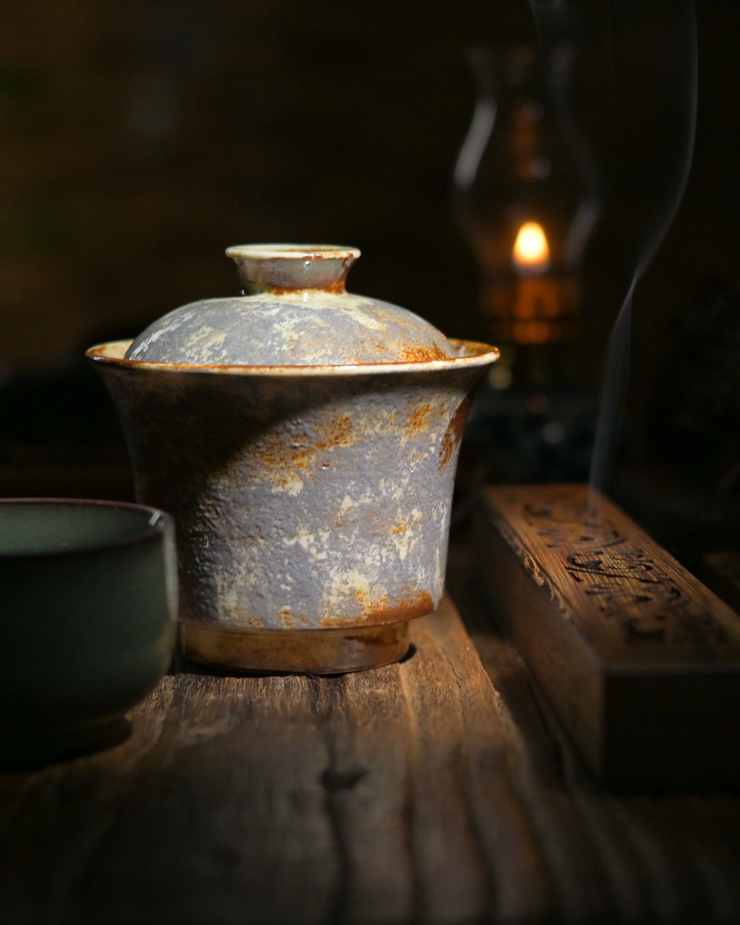 Handcrafted Horseshoe Wood Fired Vintage Lidded Bowl (Gaiwan)