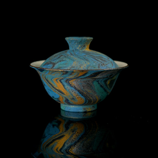 Unique Piece Galaxy-Inspired Kohiki Lidded Bowl with Japanese Urushi Lacquer  Gaiwan