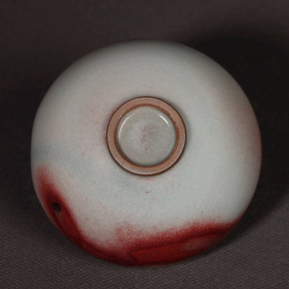 Jun Ware "Moon-White & Red Splash" Handcrafted Wood-Fired Teacup 120ML