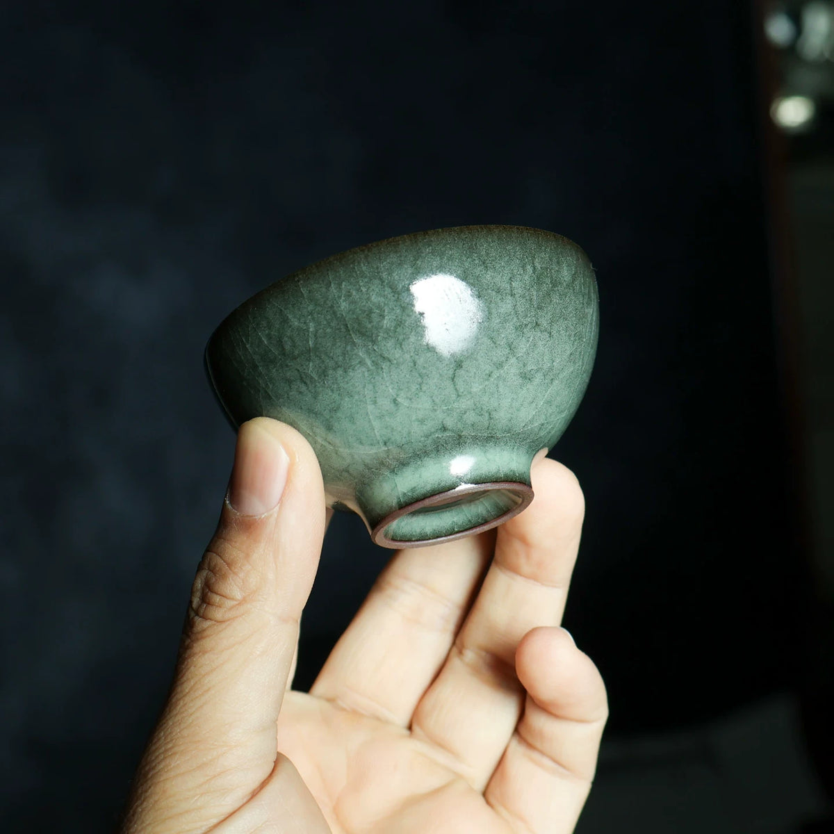 Longquan Celadon "Ge" Kiln Iron-Clay "Black Beauty" Flared Teacup 90ml