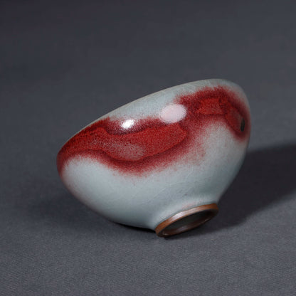 Jun Ware "Moon-White & Red Splash" Handcrafted Wood-Fired Teacup 120ML