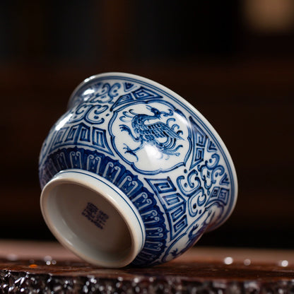 Four Guardians Hand-Painted Blue & White Porcelain Teacup 135ml