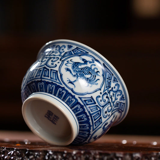 Four Guardians Hand-Painted Blue & White Porcelain Teacup 135ml