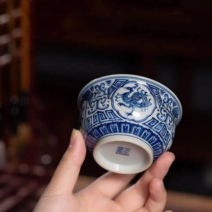 Four Guardians Hand-Painted Blue & White Porcelain Teacup 135ml