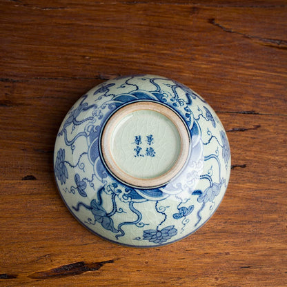 Blue and White Porcelain Hand-Painted Lotus Pu'er Master Teacup 90ml