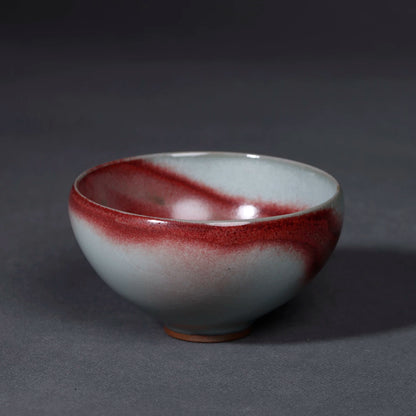 Jun Ware "Moon-White & Red Splash" Handcrafted Wood-Fired Teacup 120ML