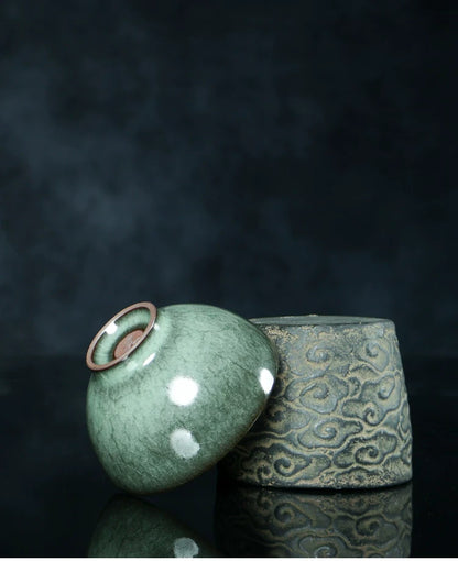 Longquan Celadon "Ge" Kiln Iron-Clay "Black Beauty" Flared Teacup 90ml