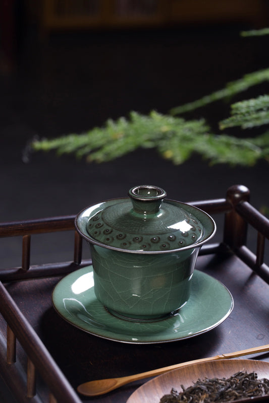 Longquan Celadon "Ge" Kiln Iron-Clay Ice-Crackle Sancai Gaiwan 240ml
