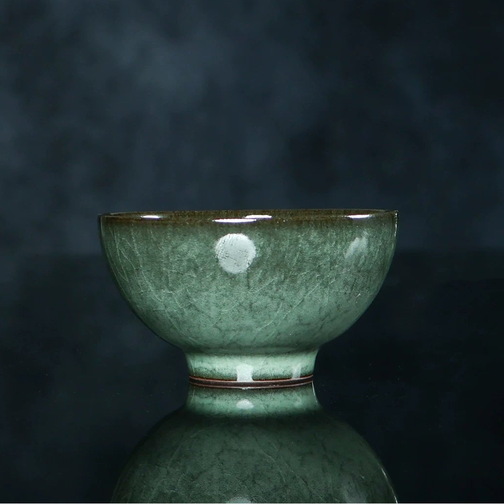 Longquan Celadon "Ge" Kiln Iron-Clay "Black Beauty" Flared Teacup 90ml