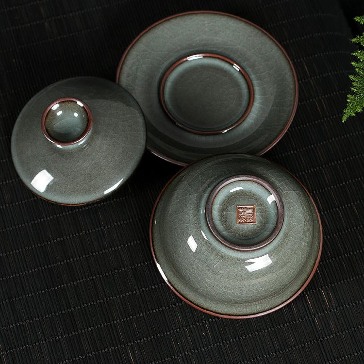 Longquan Celadon Ge Kiln  "Forest Green" 10-Piece Gongfu Tea Set