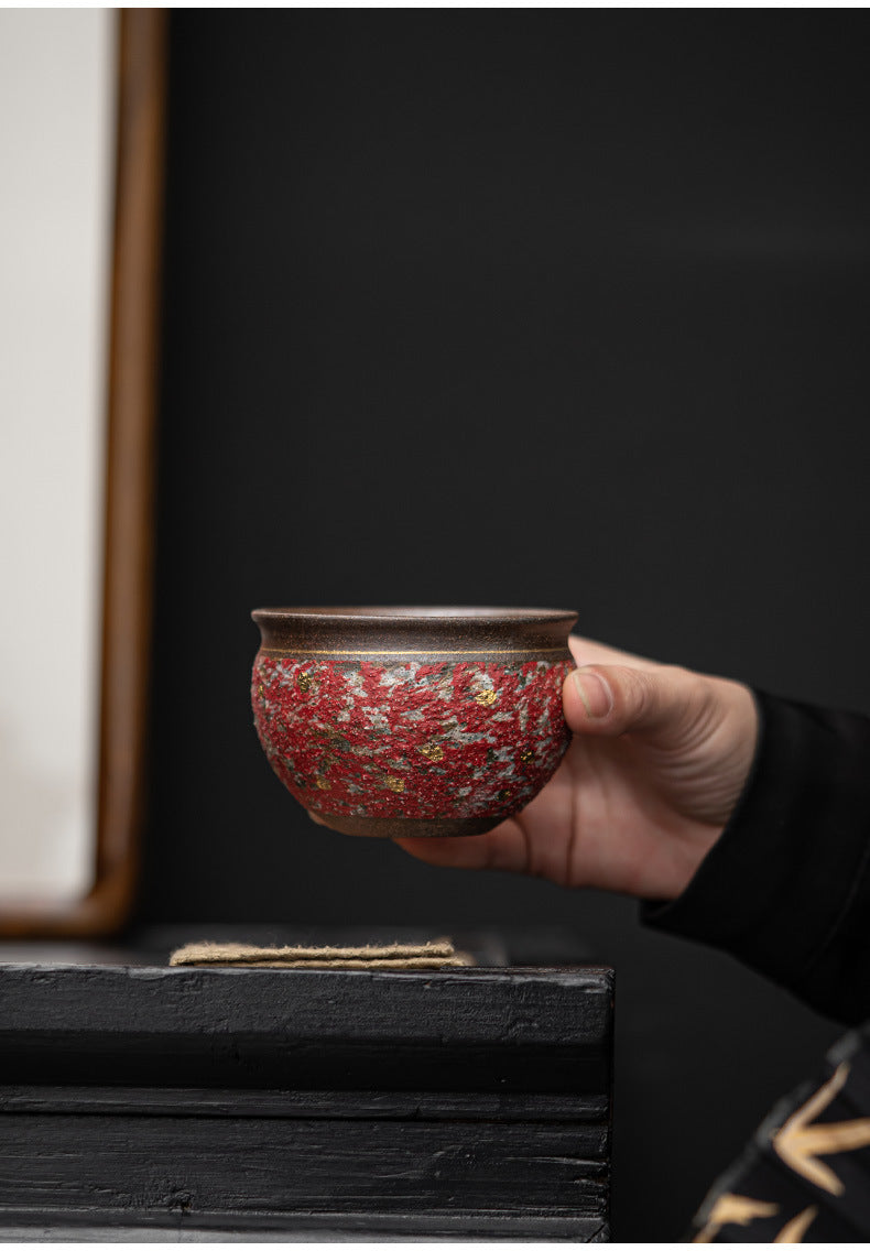 Handmade Rock Mineral Colored Rough Porcelain Gold-Painted Tea Cup