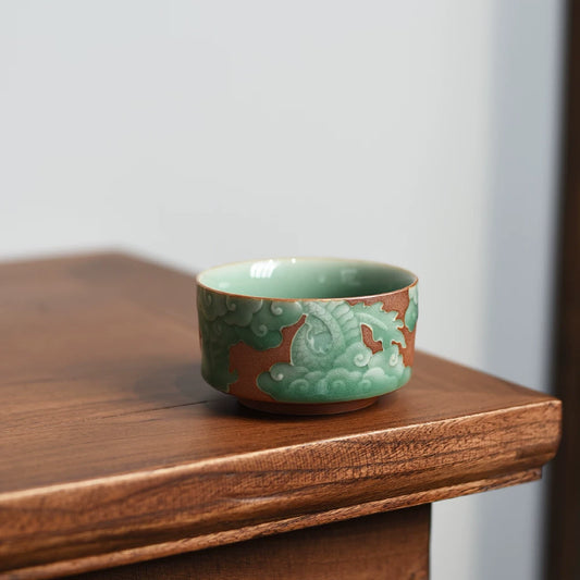 Embossed Dragon Pattern Chinese Porcelain Tea Cup