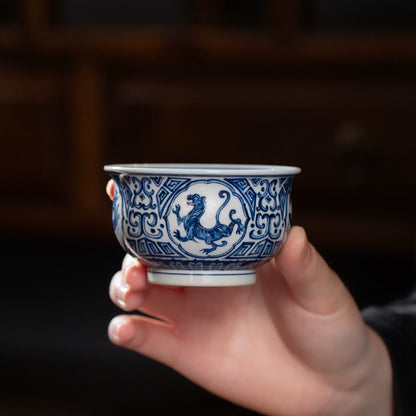 Four Guardians Hand-Painted Blue & White Porcelain Teacup 135ml