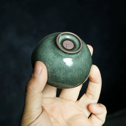 Longquan Celadon "Ge" Kiln Iron-Clay "Black Beauty" Flared Teacup 90ml