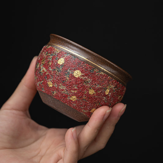 Handmade Rock Mineral Colored Rough Porcelain Gold-Painted Tea Cup