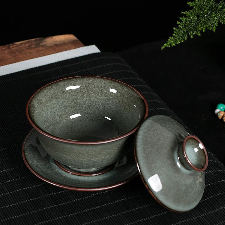 Longquan Celadon Ge Kiln  "Forest Green" 10-Piece Gongfu Tea Set