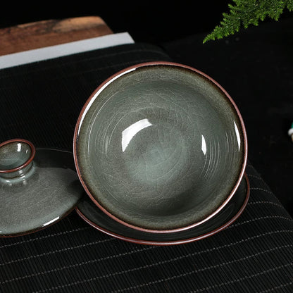 Longquan Celadon Ge Kiln  "Forest Green" 10-Piece Gongfu Tea Set