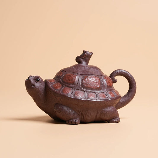 Yixing Zisha Handmade “Longevity Turtle” Teapot with Jade Rabbit Lid