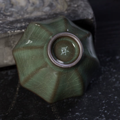 Longquan Celadon "Ge" Kiln Iron-Clay Octagonal Teacup 100ml