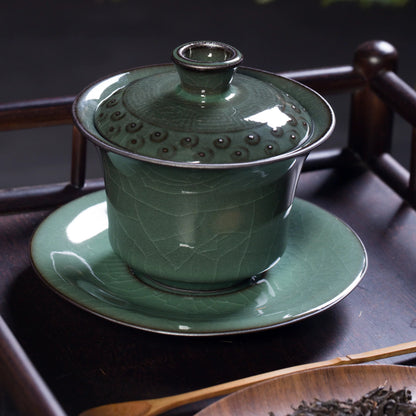 Longquan Celadon "Ge" Kiln Iron-Clay Ice-Crackle Sancai Gaiwan 240ml