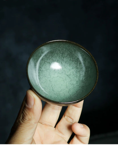 Longquan Celadon "Ge" Kiln Iron-Clay "Black Beauty" Flared Teacup 90ml