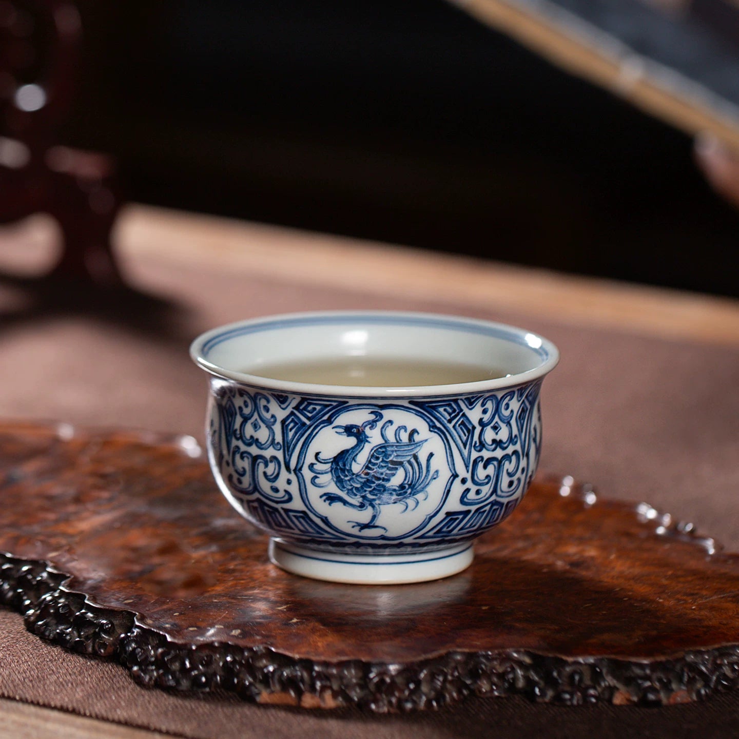 Four Guardians Hand-Painted Blue & White Porcelain Teacup 135ml
