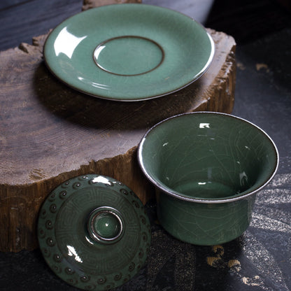 Longquan Celadon "Ge" Kiln Iron-Clay Ice-Crackle Sancai Gaiwan 240ml