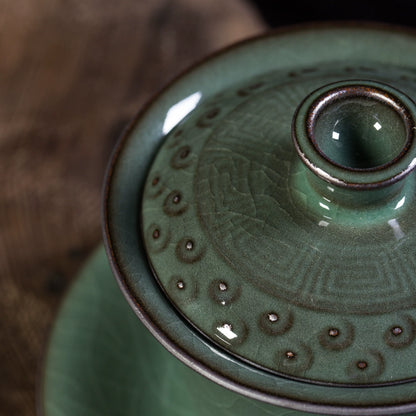 Longquan Celadon "Ge" Kiln Iron-Clay Ice-Crackle Sancai Gaiwan 240ml