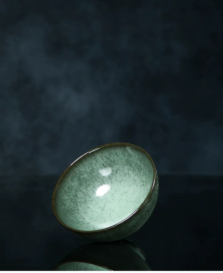 Longquan Celadon "Ge" Kiln Iron-Clay "Black Beauty" Flared Teacup 90ml