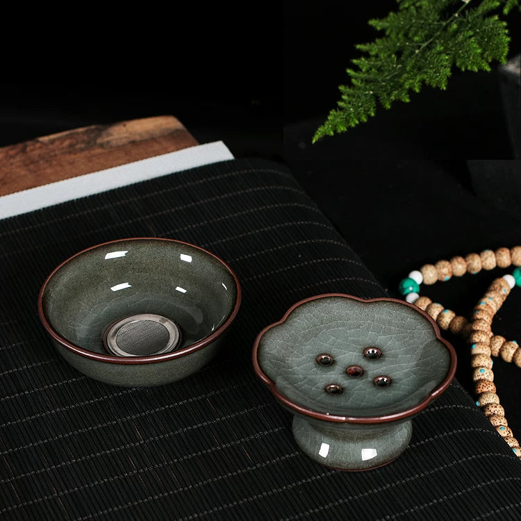 Longquan Celadon Ge Kiln  "Forest Green" 10-Piece Gongfu Tea Set