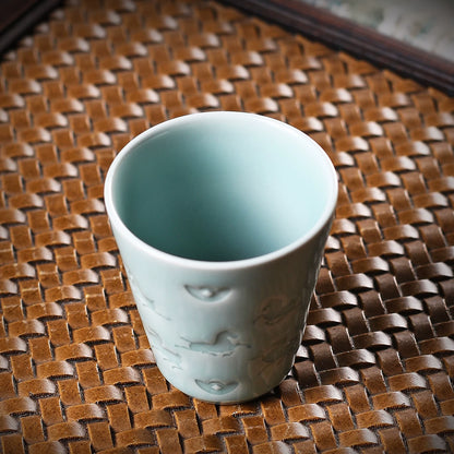 Longquan Celadon Hand-Carved "Horse & Wealth" Teacup 50ml