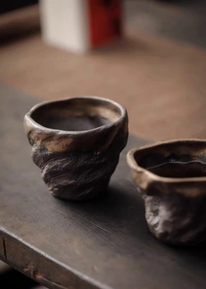 Grande tasse à thé de style Wabi-Sabi en argile brute cuite au bois, design vintage, grande capacité (120 ml)