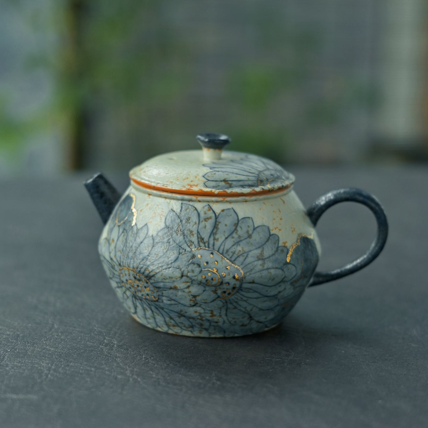 Lotus Pattern Vocanic Stone-Inspired Caramel Glaze Vintage Teapot