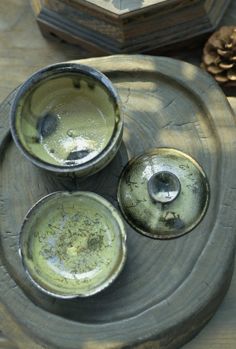 Unique Piece Jingdezhen Handmade Wood-Fired Gaiwan Tea Set With Calligraphy 150ml