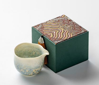 Chinese ceramic teacup with smoky cyan glaze and unique kiln-change patterns