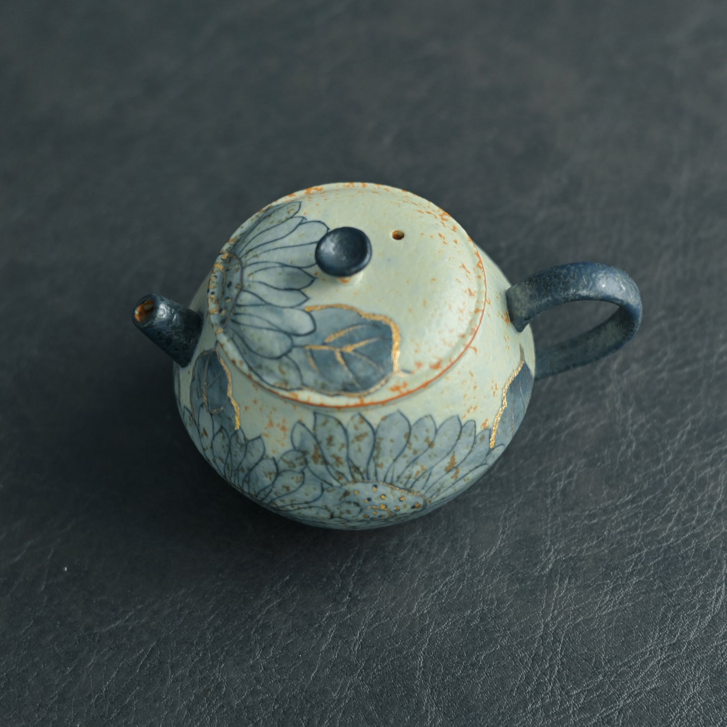 Lotus Pattern Vocanic Stone-Inspired Caramel Glaze Vintage Teapot