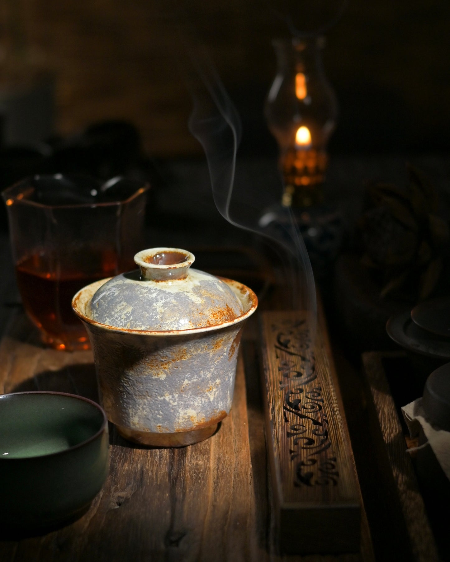 Handcrafted Horseshoe Wood Fired Vintage Lidded Bowl (Gaiwan)