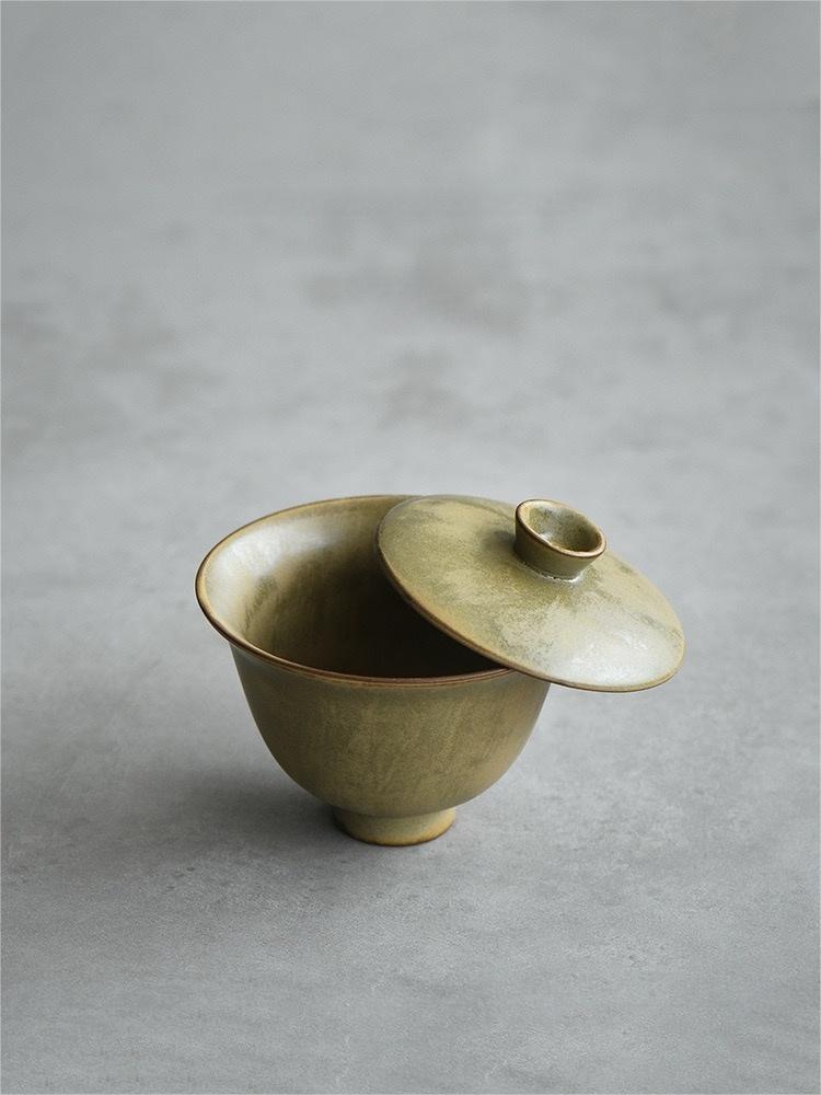 5pcs in 1 Yellow-green Ceramic Kiln Glaze Wabi-sabi Style Tea set