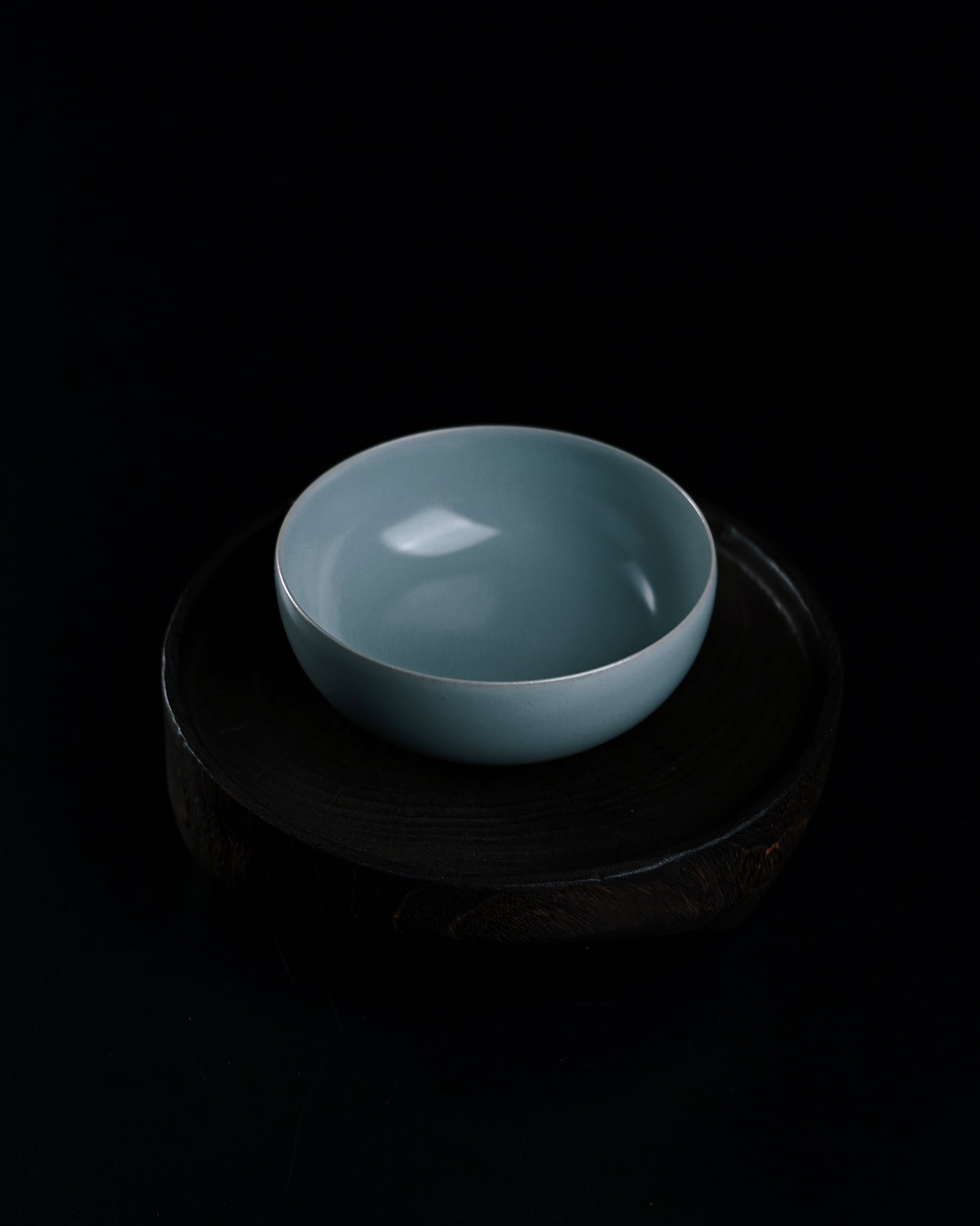 Antique sky-blue glazed Ru porcelain bowl with silk-like finish, perfect for solo tea drinking