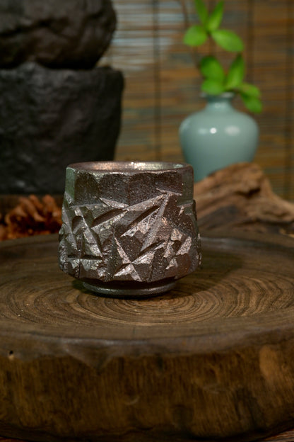 Unique Piece Hand-Carved Faceted Wood-Fired Teacup 120ml