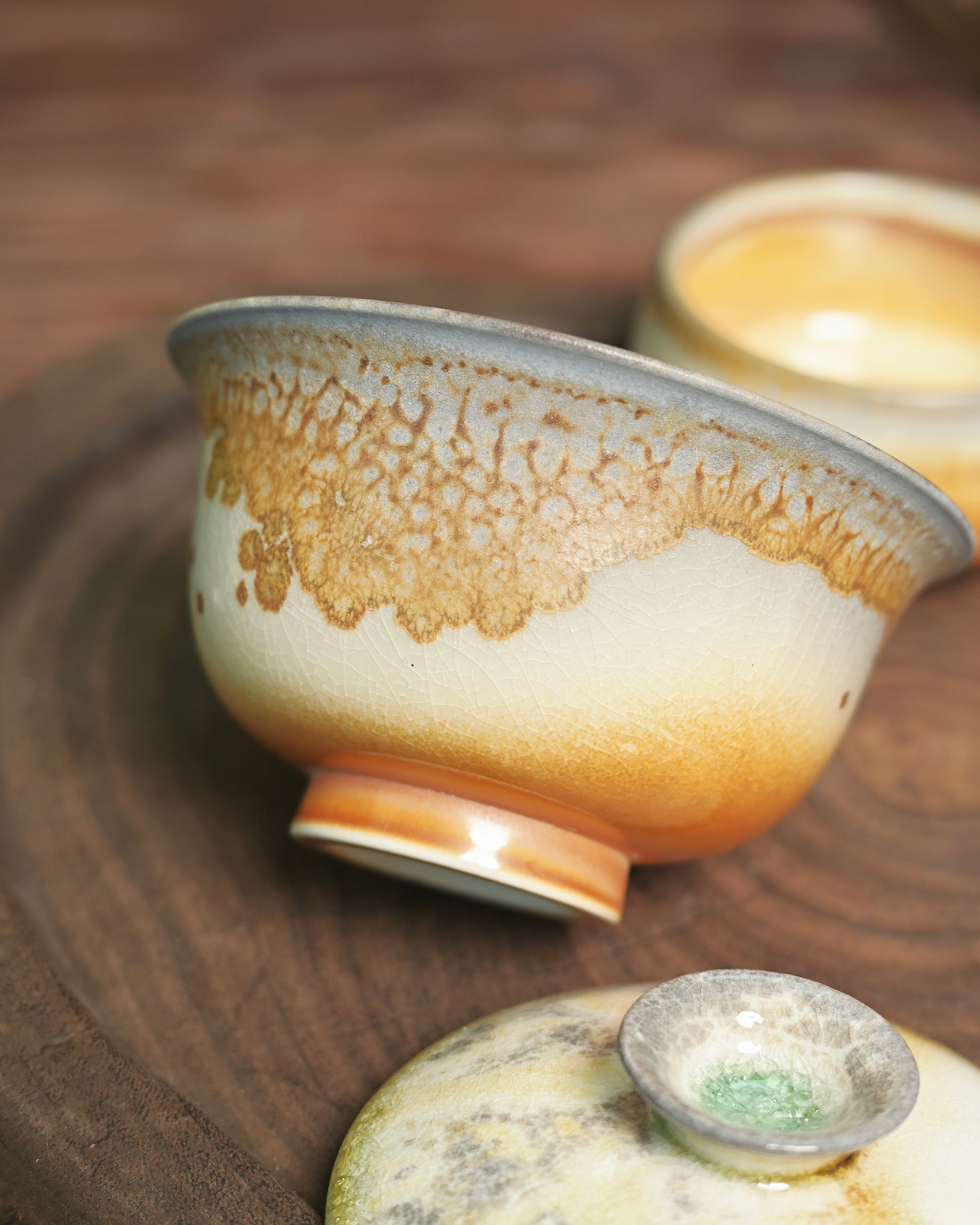 Fine crackle texture in ash glaze showcasing unique ceramic surface characteristics