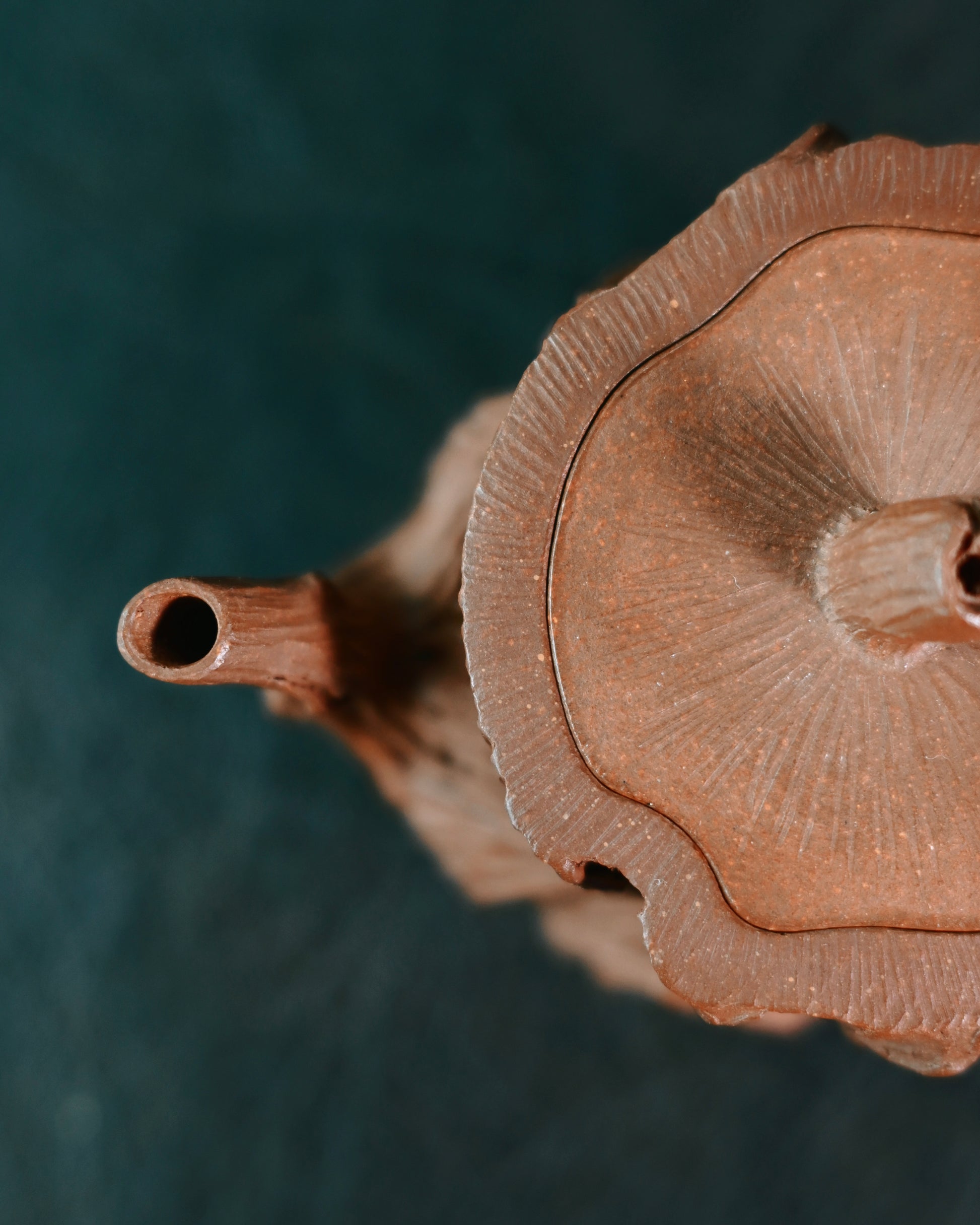 Sculptural tree stump teapot with contemporary asymmetrical lines and organic shapes