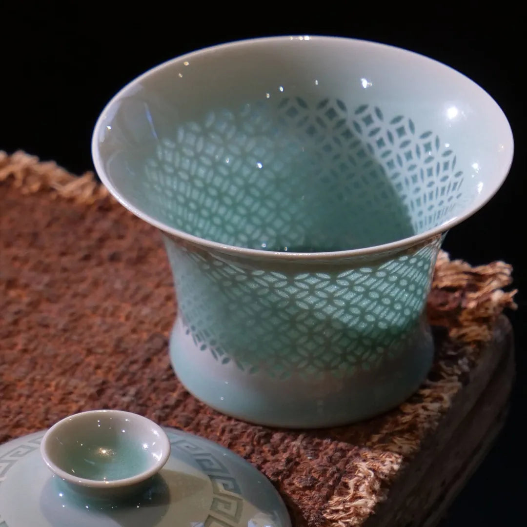 Longquan Celadon Pierced Linglong Slender Waist Gaiwan 120ml