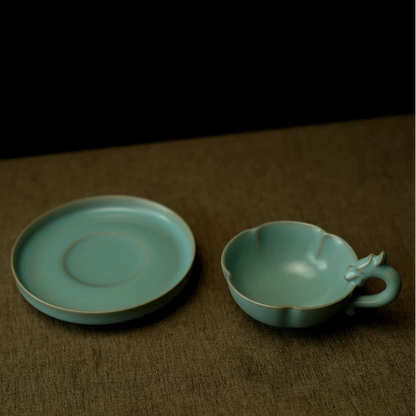 Handmade 85ml Ru Ware tea and espresso cup displaying jade-like texture and cicada wing crackle   
