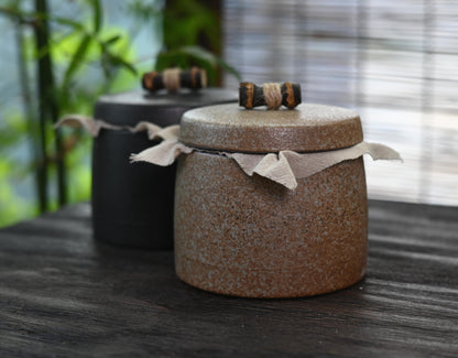 Boîte à thé en poterie brute de petite taille, style rétro japonais