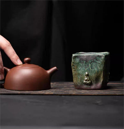 Tasse à Thé en Porcelaine Glaçurée Bronze Bouddha de Dunhuang Faite à la Main