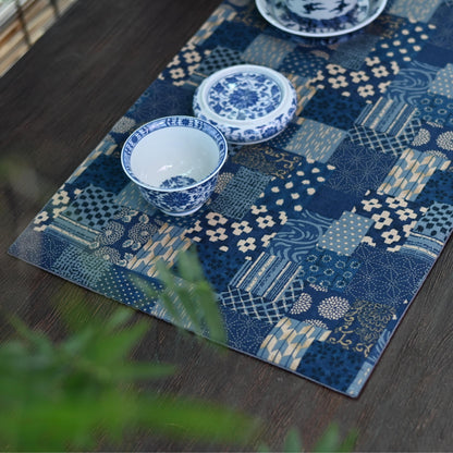 Baumwolle und Leinen bedruckt saugfähig Retro-Tischdecke Teemat Blau und Weiß