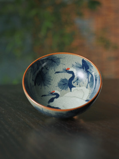Jingdezhen  Hand-Painted Underglaze Pine and Crane Pu-erh Tea Cup