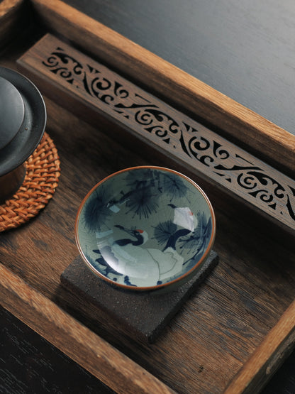 Jingdezhen  Hand-Painted Underglaze Pine and Crane Pu-erh Tea Cup